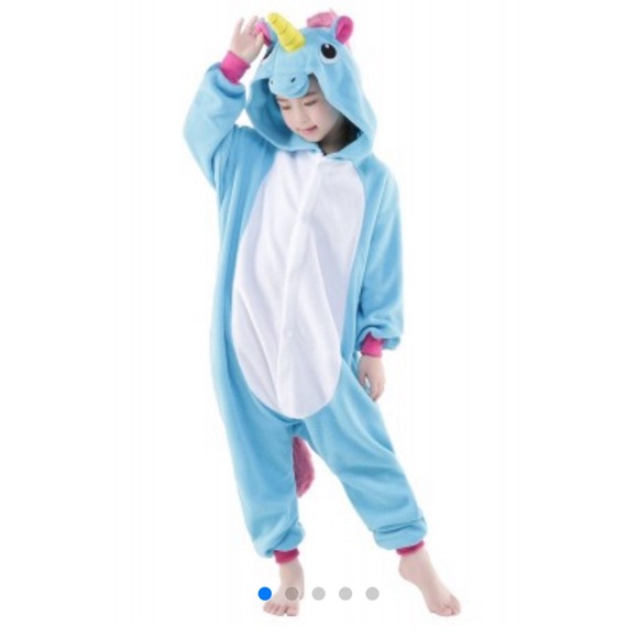 EUC unicorn and kitty fleece onesies size 6 (would fit 5-7) - Picture 2 of 2